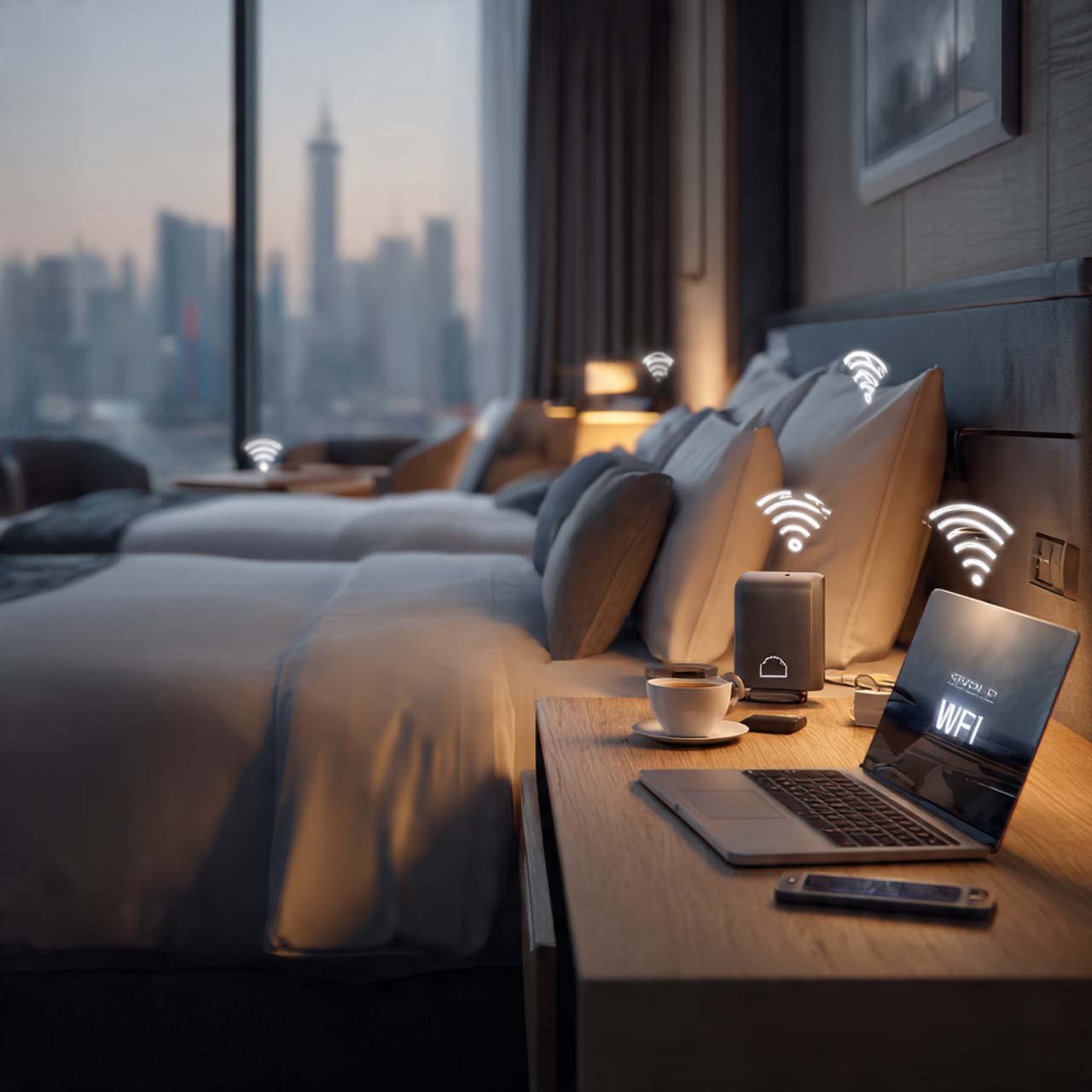 Modern bedroom with internet facility